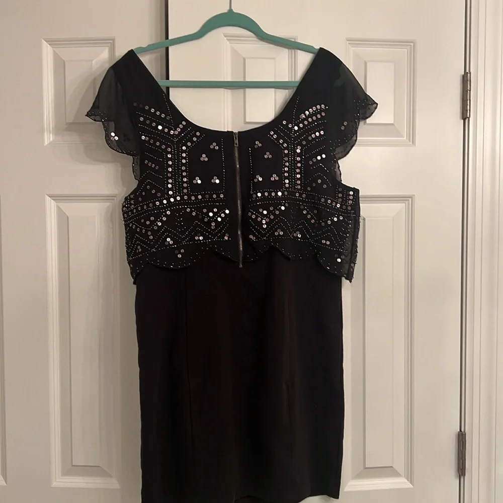 Beaded and Sequined Gray Mini Holiday Party Dress - Picture 4 of 4